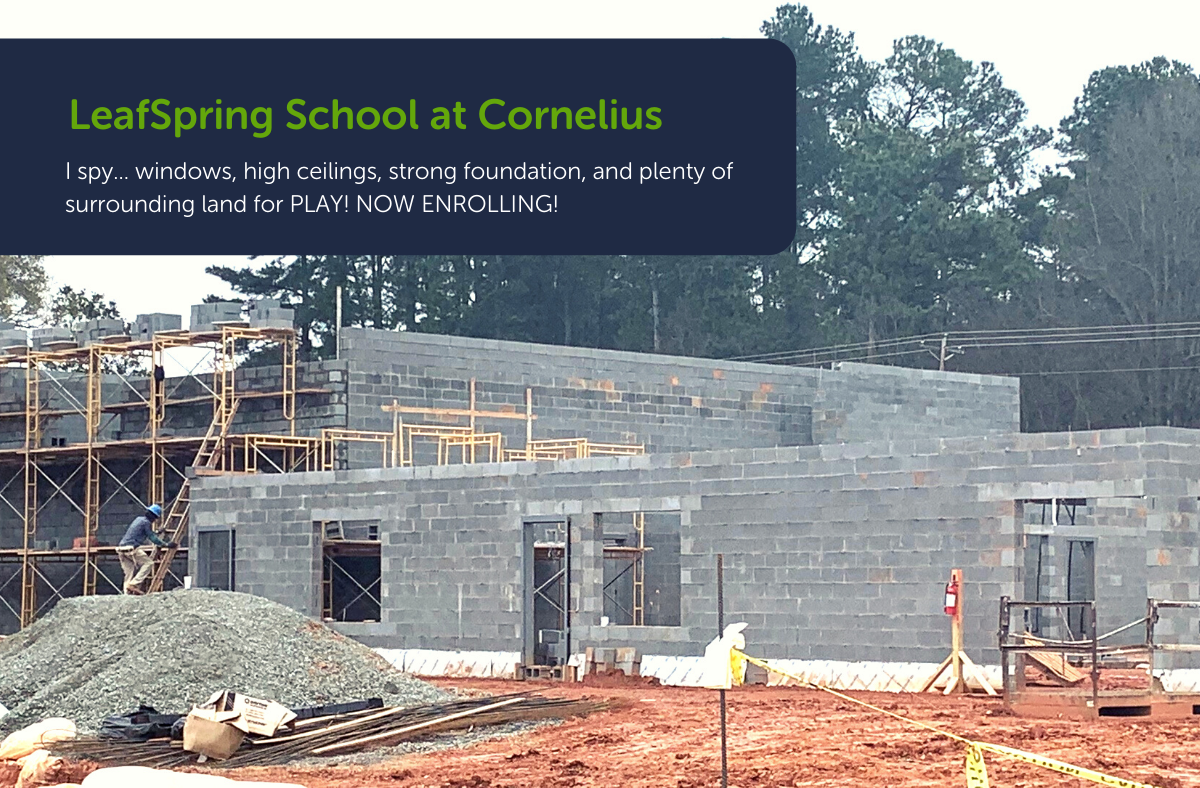 LeafSpring School at Cornelius being built by construction crew.