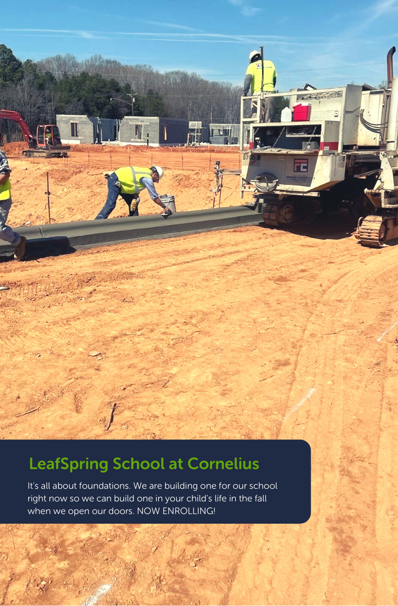 LeafSpring School at Cornelius being built by construction crew.